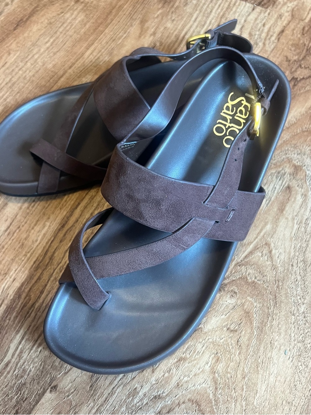 Franco Sarto Dark Brown Suede Crossover Sandals